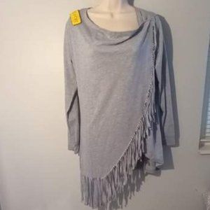 Long Sleeves Heather Gray Fringe Cross over Top